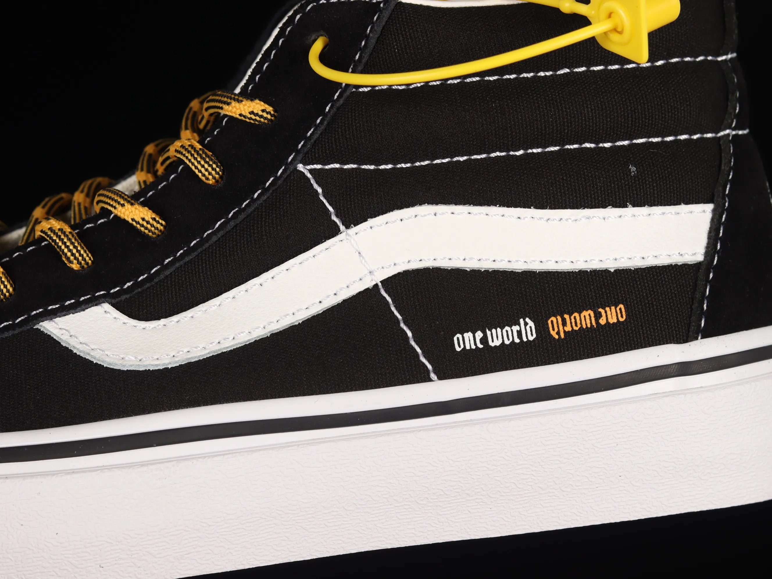 All categories Vans Vans series Vans Mid Vans China Coutie Vans x One World 2 joint limited edition black and yellow letter mid-top casual canvas shoes VN0A391F3TGT